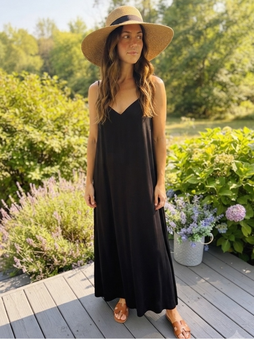 Old Navy Black Maxi Slip Dress with Spaghetti Straps